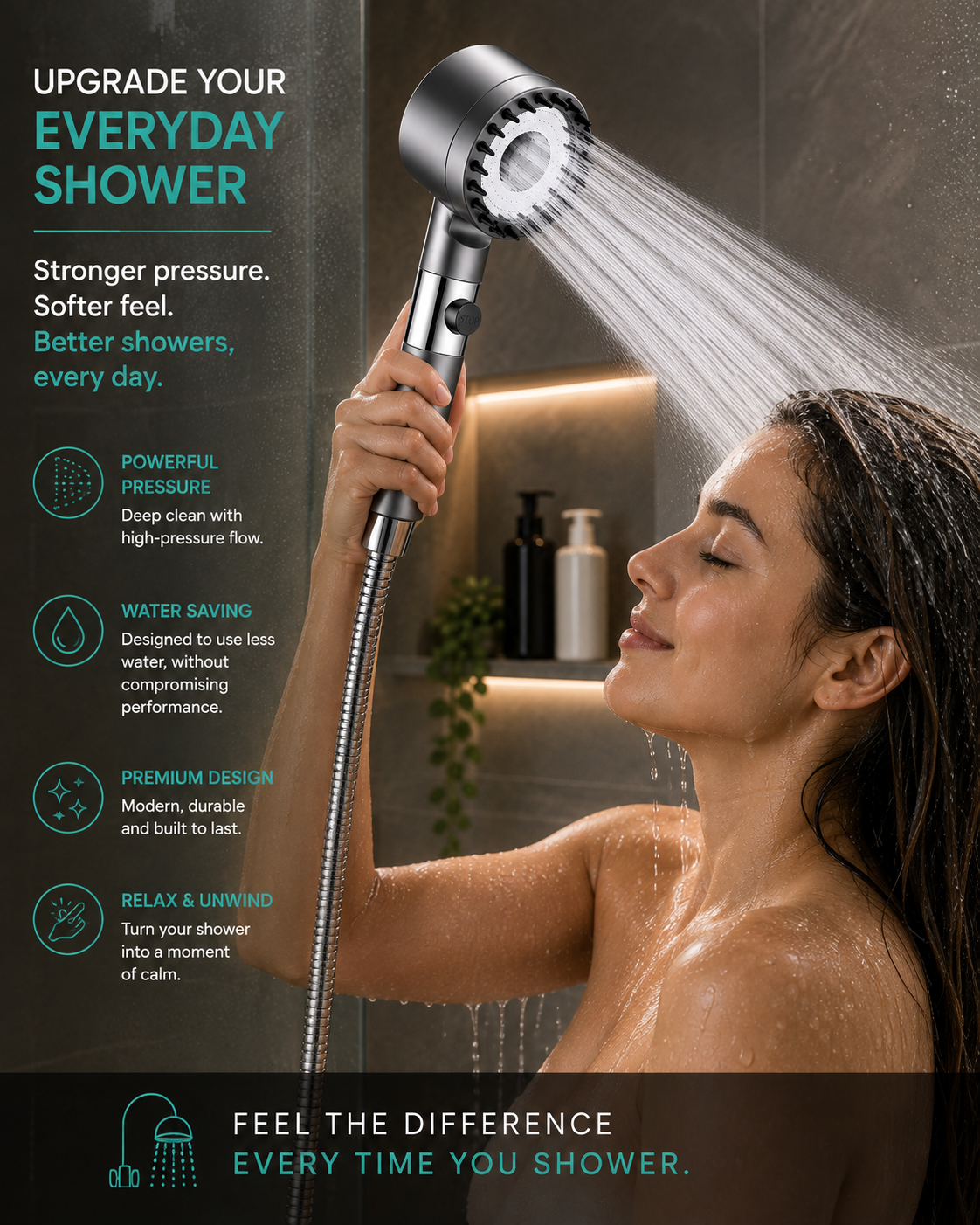 3 Mode High Pressure Shower Head