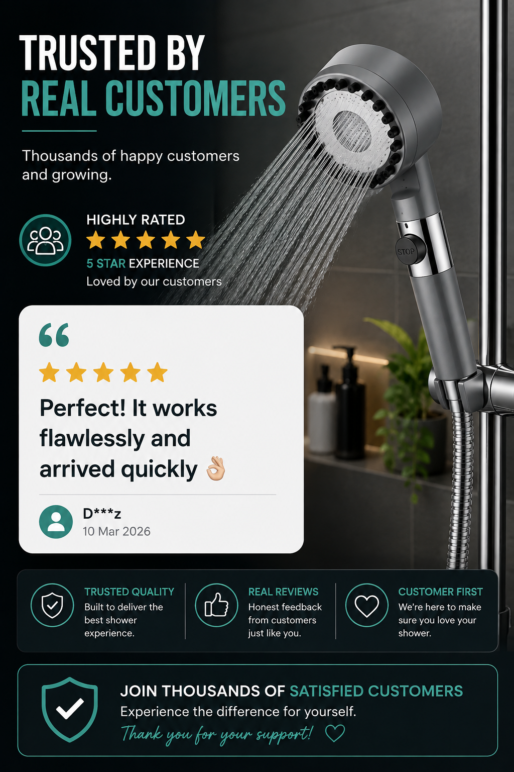 3 Mode High Pressure Shower Head